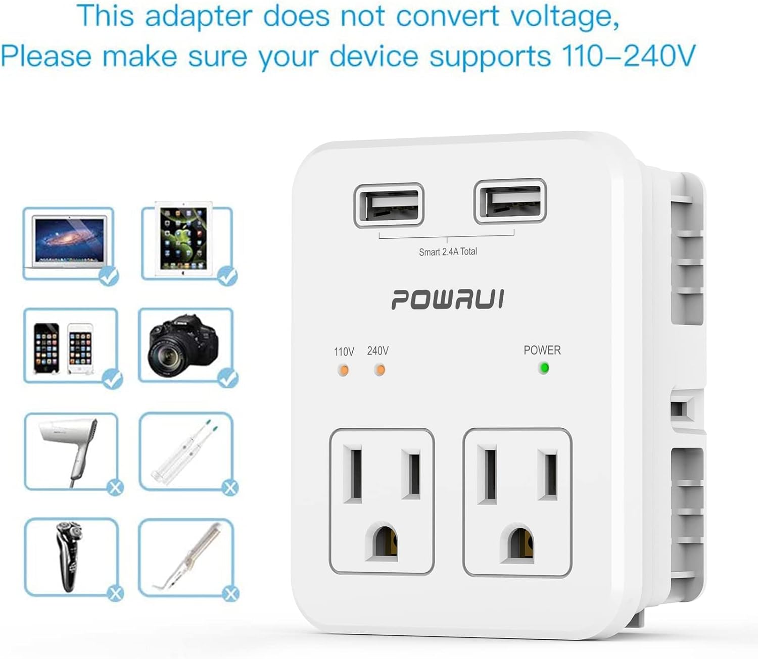 Travel Essentials European Plug Adapter - International Power Plug with 2 USB Ports & 2 US Outlets, Plug for Europe, UK, China, Australia, Japan , Fit for Laptop, Cell Phones (Not Voltage Converter) : Tools & Home Improvement