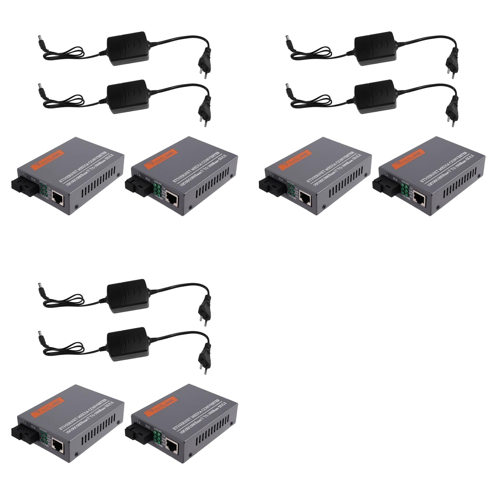 3X Convertisseur de Média Fibre Optique Gigabit -GS-03AB 1000 Mbit/S, Alimentation Externe Monomode à Fibre, Prise UE