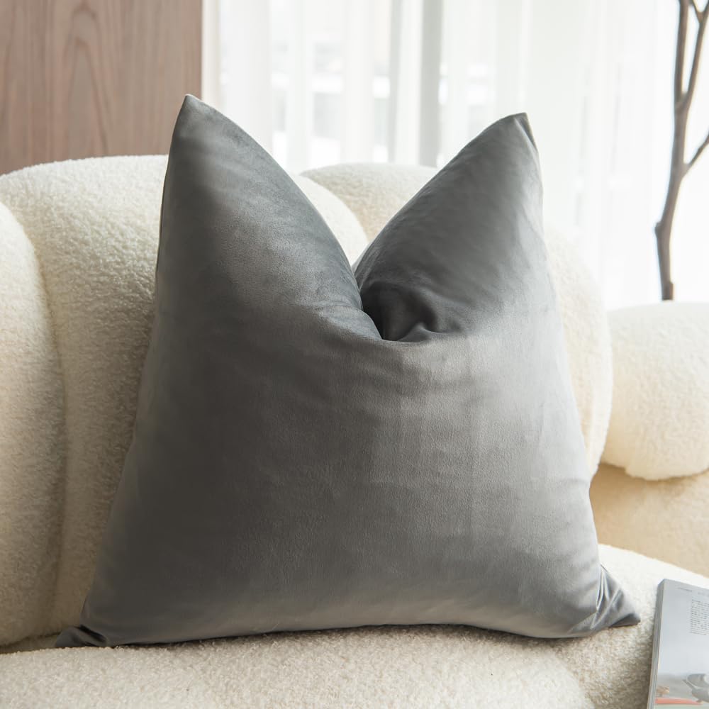 RKAAS HOME Pack of 4 Super Soft Decorative Luxurious Dutch Velvet Square Cushion Covers for Living Room Sofa Couch Bed 50cm x 50cm 20x20 Inches (Pack of 4 - Dark Grey)