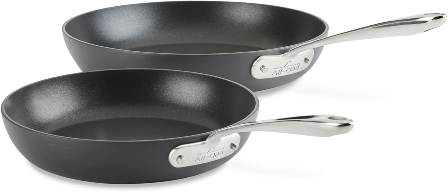 All-Clad Hard Anodized Essentials Nonstick Fry Pan 2 Piece Set, 10.5" & 12" Induction, Oven Safe 500F, Kitchen Frying Pans, Skillets, Ergonomic Handle, Premium Cookware, Dishwasher Safe, Black - Thumbnail 2