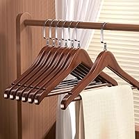 Slim Wooden Retro Suit Clothes Hanger | Vintage Brown Walnut Finish Non-Slip Pants Bar | Wardrobe Organiser for Clothes, Jackets, Coat, Suits & Trousers | 44.5 by 2.5cm with Wide Shoulders - 5 Pack