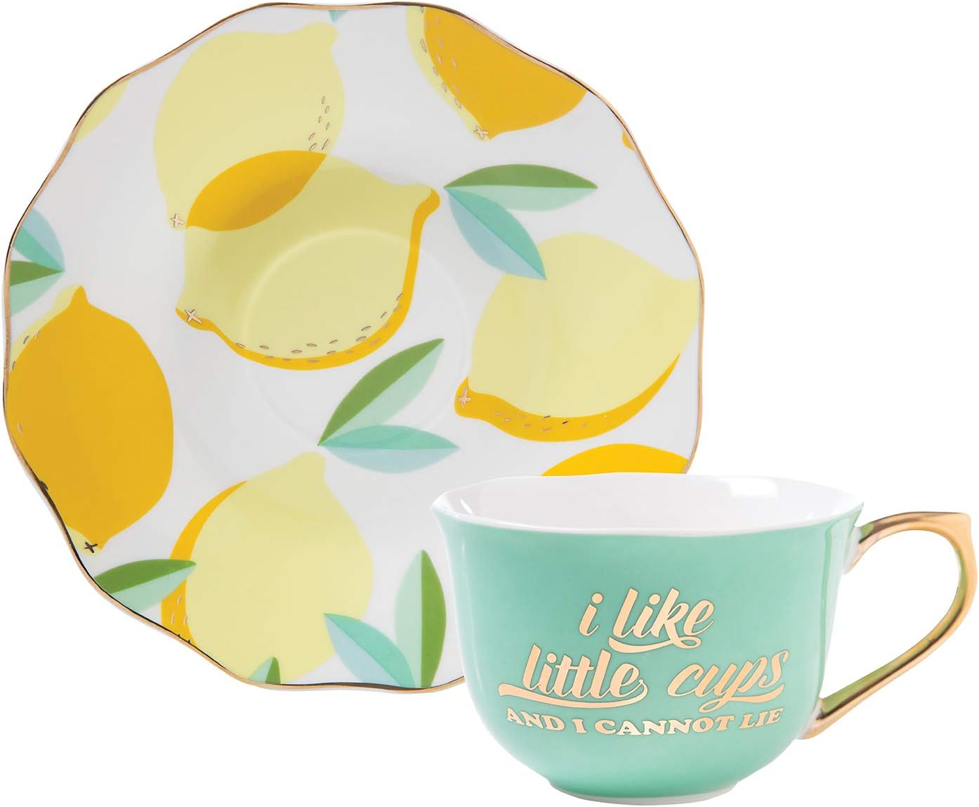 Creative Brands Slant Collections - Ceramic Tea Cup and Saucer Set, 5-Ounce, I Like Little Cups