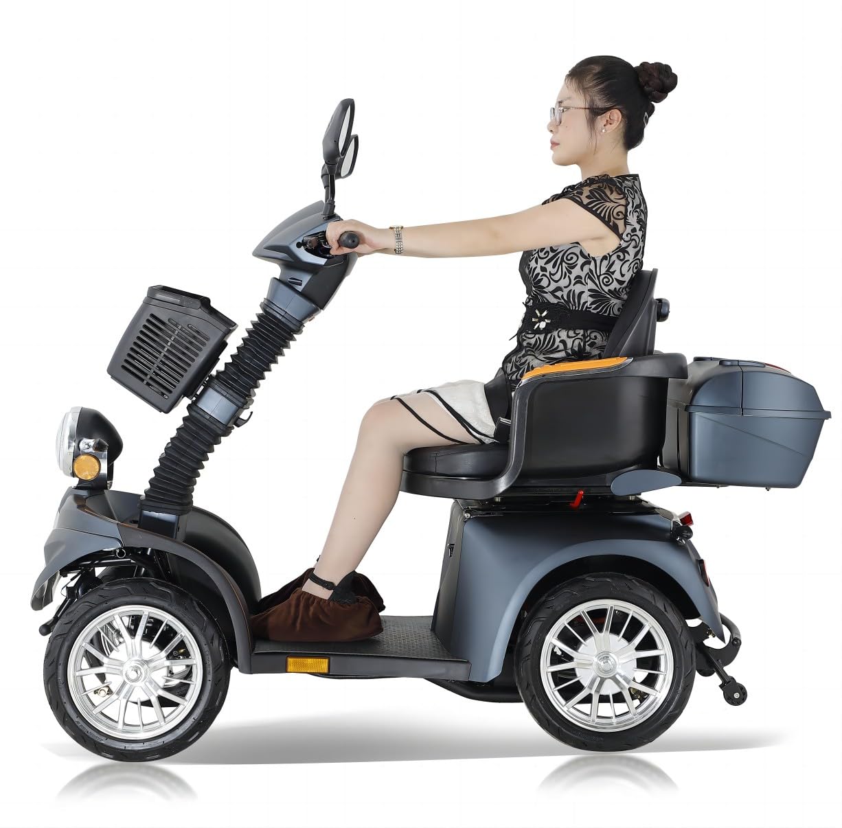 ZVGREEN-DJ-1000S25 - Scooter de movilidad con 4 ruedas - móvil para personas mayores - 225 kg de carga - asiento giratorio de 360 ​​grados - 3 velocidades - gran espacioo -Negro mate (DJ-4L-B)