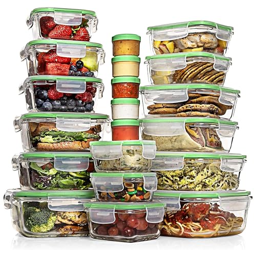 Image of Razab 35 Pc Set Glass Food Storage Containers with Lids - Meal Prep Airtight Bento Boxes BPA-Free 100% Leak Proof (15 lids,15 glass & 5 Plastic Sauce /Dip Containers)