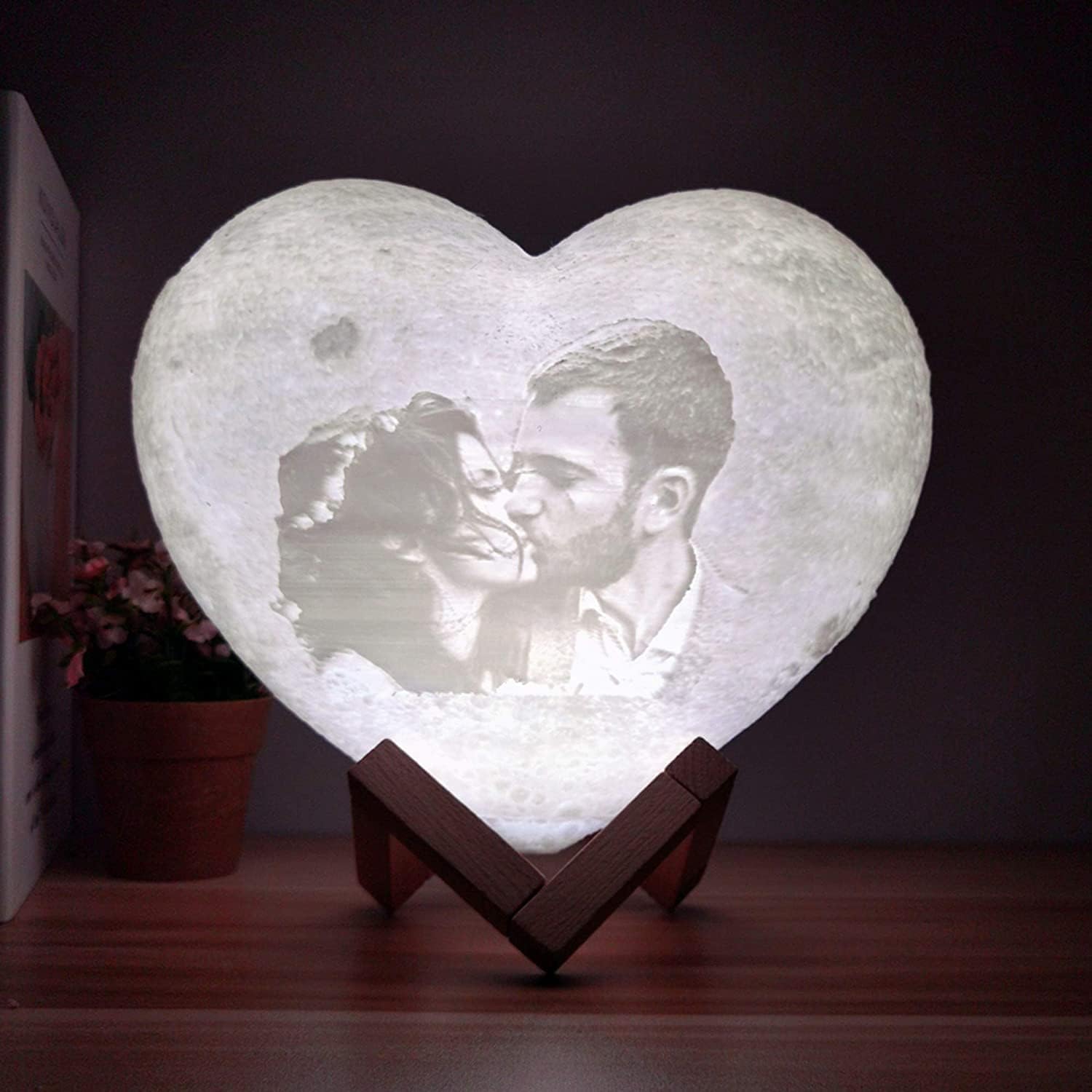 3D Moon Lamp Personalised Stand,Custom Heart-Shaped Moon Light with Photo and Text,16 Colors,USB Charging Moon Night Light forKids,Birthday,Valentine's Day,Anniversary,Mothers Day Gifts (20cm)