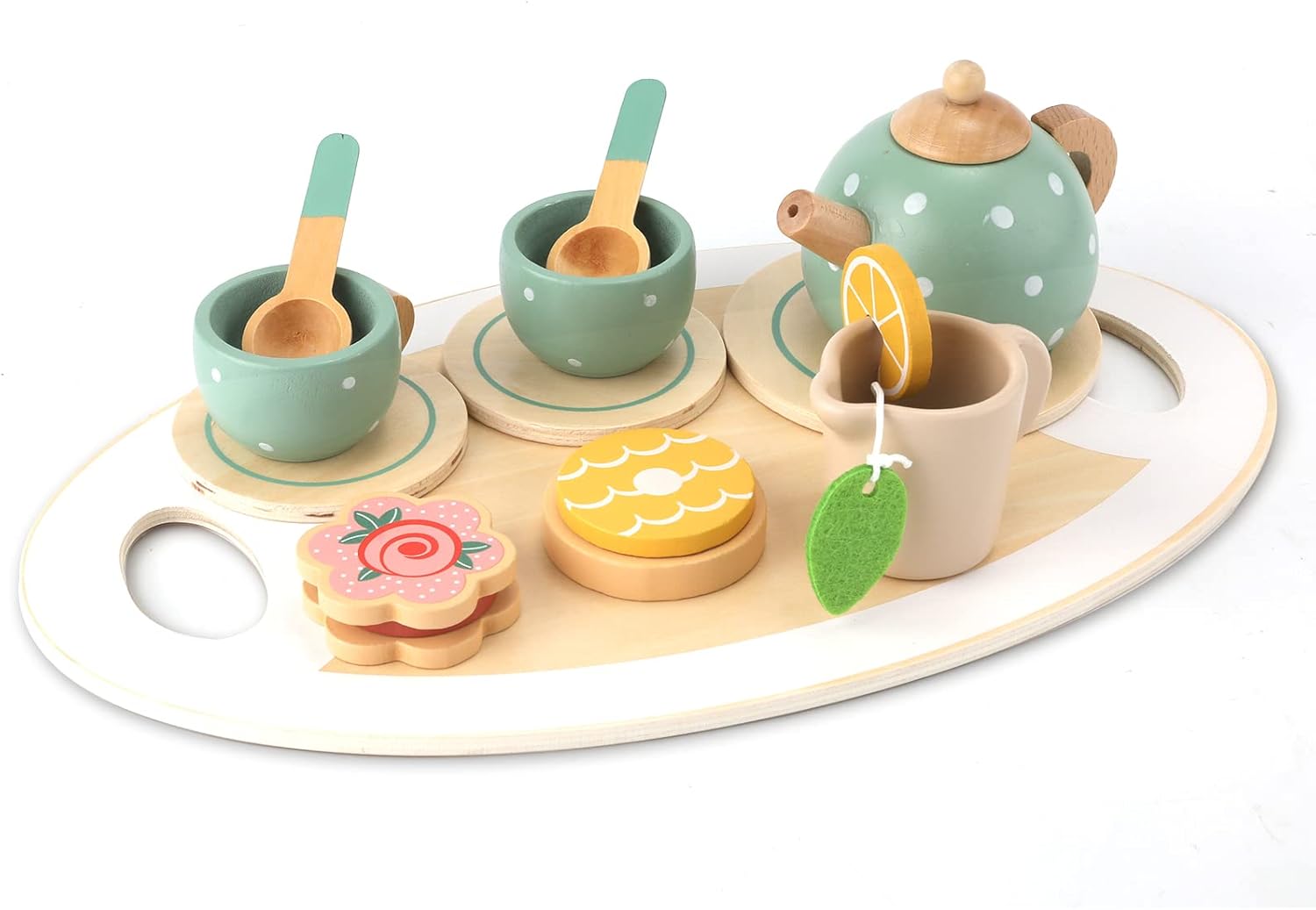 LUTER 15pcs Wooden Tea Set for Kids, Wooden Tea Set Toy