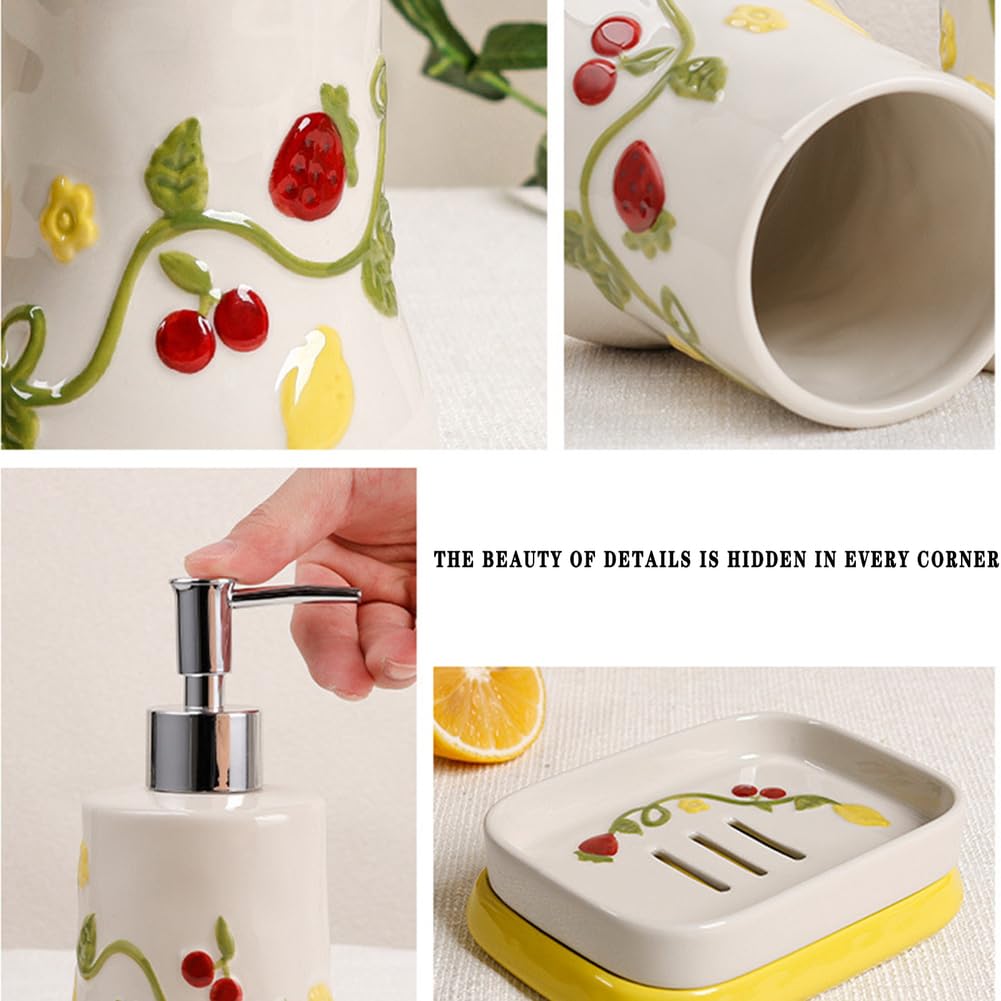 Zestaw akcesoriów łazienkowych 4-częściowy, ceramiczny zestaw akcesoriów łazienkowych z dozownikiem mydła, kubeczkami na szczoteczki do zębów i mydelniczką do dekoracji łazienki