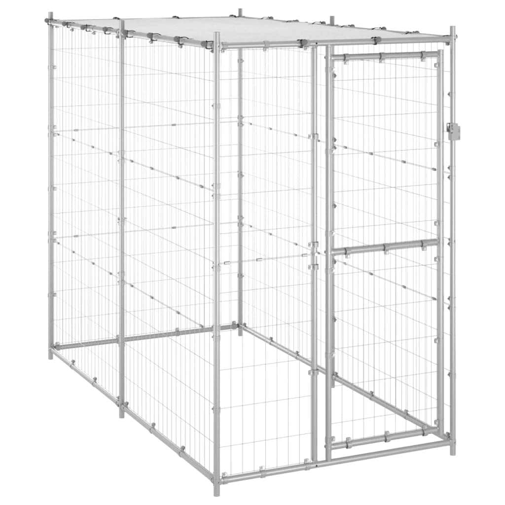 Homgoday Dom Meble Stalowa klatka dla psa na zewnątrz z dachem 110 x 220 x 180 cm, klatka dla psa, wewnętrzna klatka dla psa, ogrodzenie dla psa na zewnątrz, kennel dla psów, klatki dla psów
