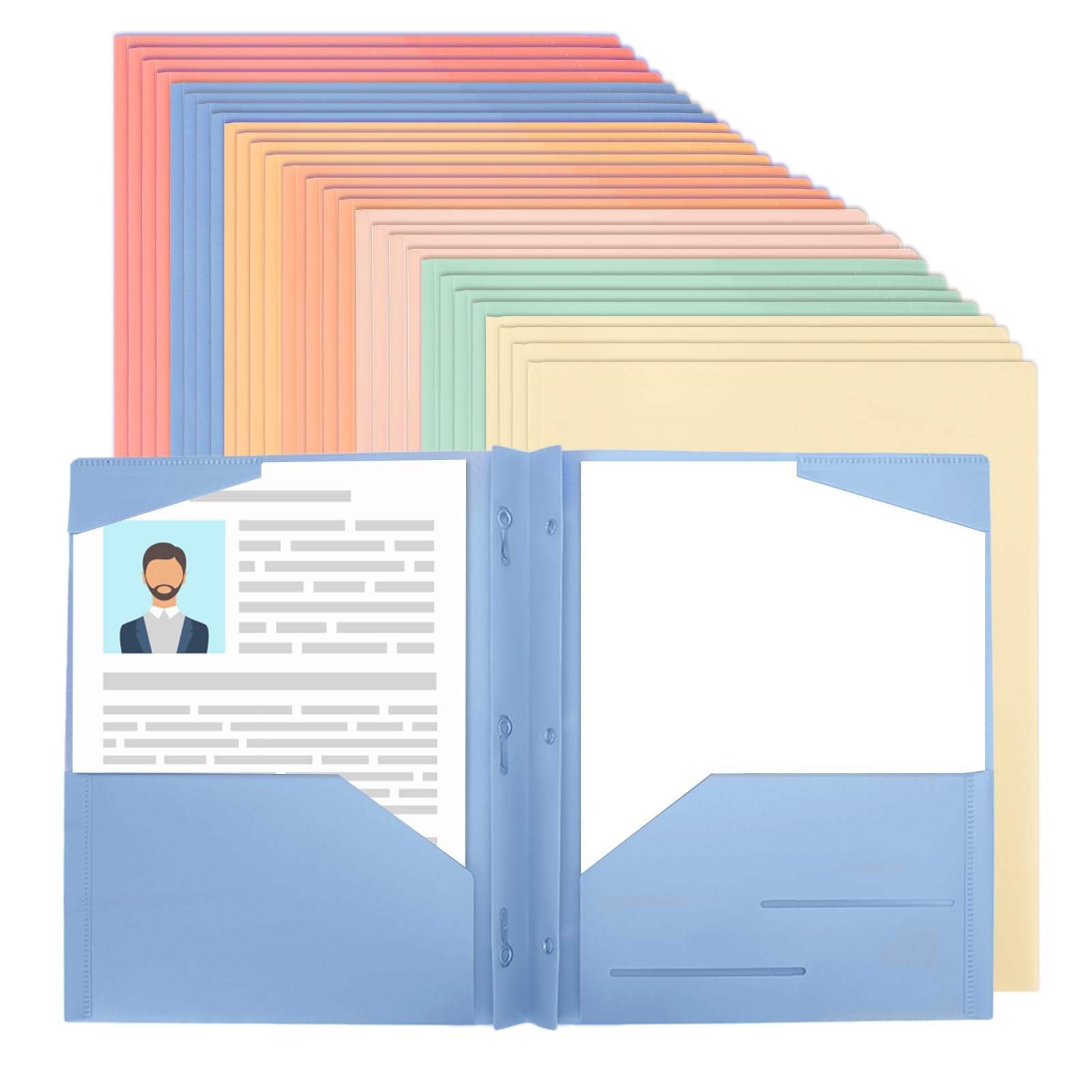 SUPERLELE28 Pack Plastic File Folders, Heavy Duty Folders with Pockets, 4 Pocket Folders with 3 Prongs, for Office and School, Letter Size, 7 Retro Colors