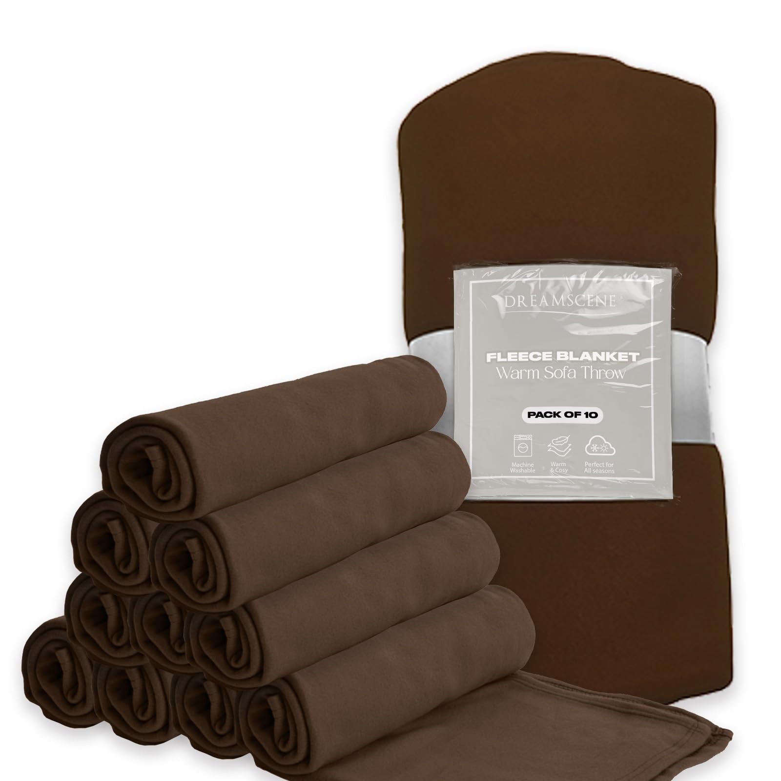 Dreamscene Chocolate Brown Wholesale 10 X Fleece Blanket Brown Throw, Soft Cosy Warm Throws For Sofas Bed Couch Settee Throws Joblot Outdoor Travel Blanket Multipack Single Bed Throw, Chocolate - 120 X 150Cm
