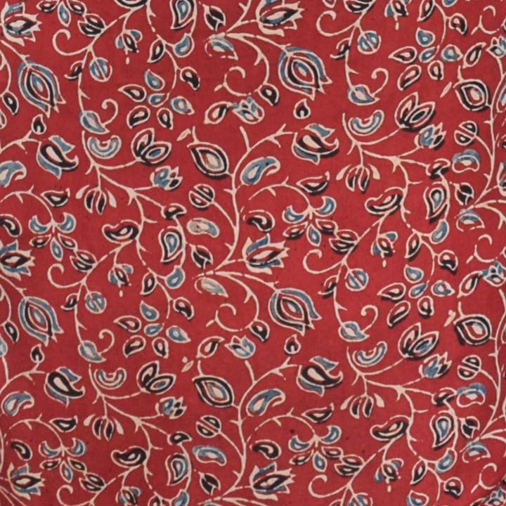 Image of Ethnics of Kutch Women's Ajrakh Modal Silk Natural Dye Hand Block Print Unstitched Kurta Fabric Mtr Length (3 Mtrs - Red 17102O)