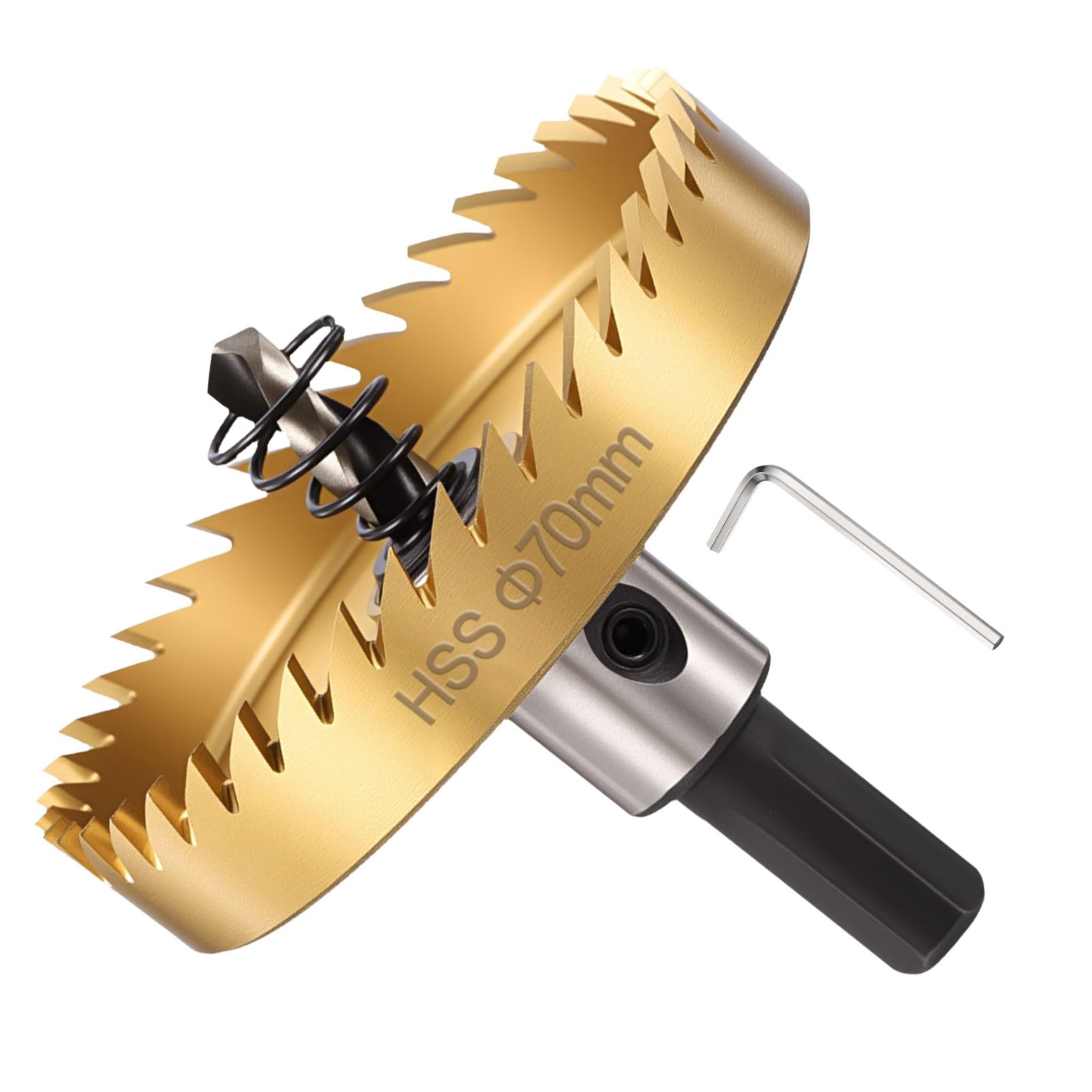 METALLIXITY Hole Saw 70mm (2-3/4"), M35 High Speed Steel Hole Cutter with Center Drill Bit, Hex Key and Spring