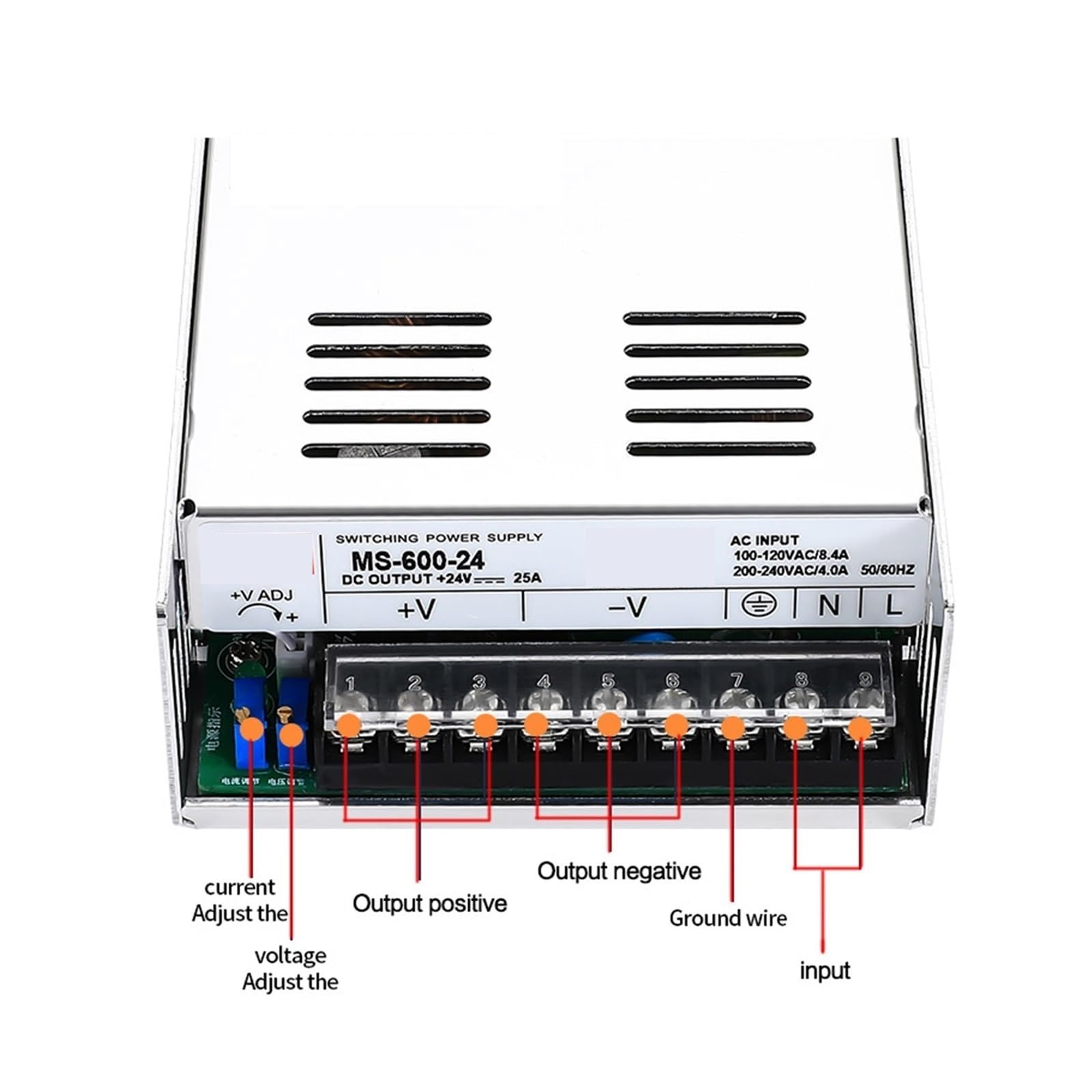 Fuente de alimentación variable, Fuente De Alimentación Conmutada MS-600 600W 12V 24V 36V 48v 60V 72V 80V 110 Voltaje Ajustable MS-600-36 Salida Única MS-600-24(0-72V 0-8.3A)