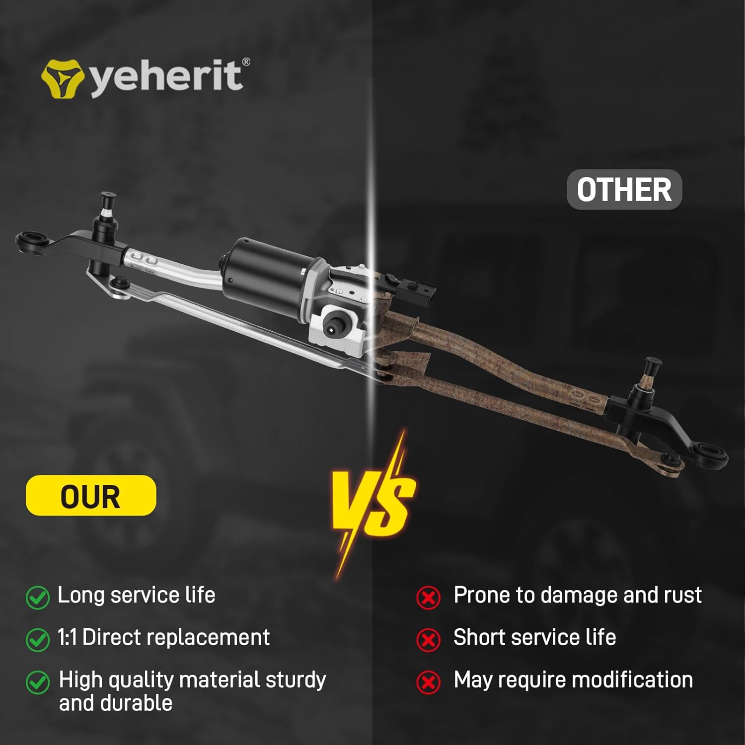 55077859AB Front Windshield Wiper Motor and Linkage Assembly Compatible with 2007-2018 Jeep Wrangler, 2018 Wrangler JK 3.6L 3.8L, Replace# 55077859AD 55077859AC 602-105AS 602105AS