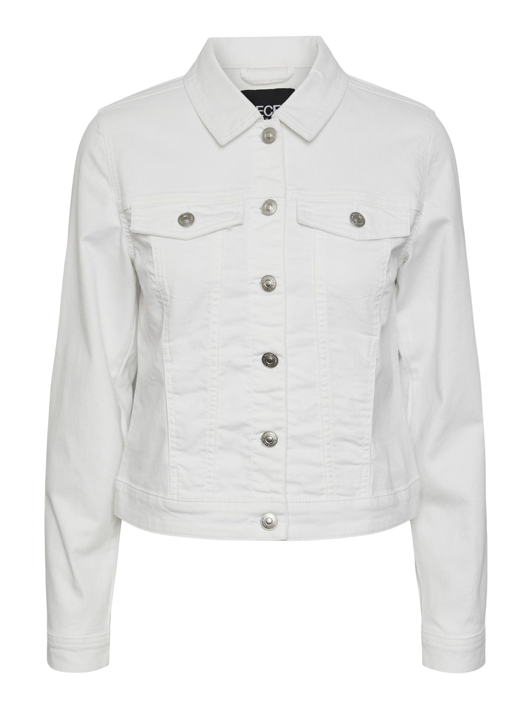 PIECES Women's PCOIA LS DNM Jacket BWHI NOOS CP BC Denim Jacket, Bright White, XS