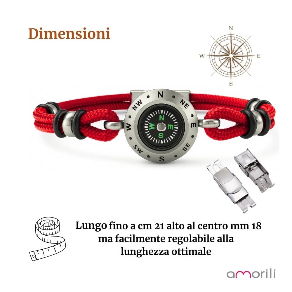 Bracciale Uomo Bussola Rosa dei Venti in Acciaio Inox e Corda | Stile Nautico Marinaro | Accessorio Elegante e Sportivo | Idea Regalo per Amanti del Mare