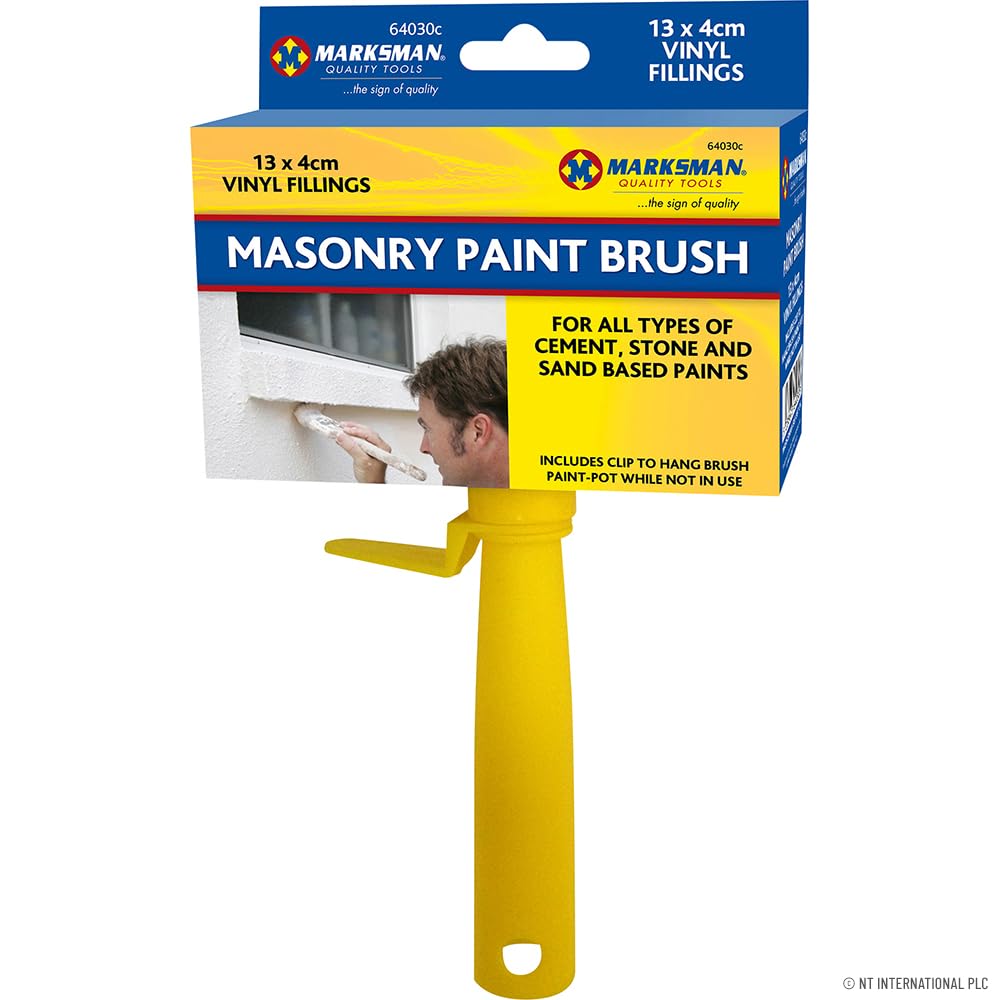 Reward Sale White Masonry Paint Brush Large Emulsion Stain Professional Block Brushes Rough Surfaces Vinyl Fillings For All Types Of Cement, Stone & Sand Based Paints Fast Application 13 X 4Cm (1Pc)