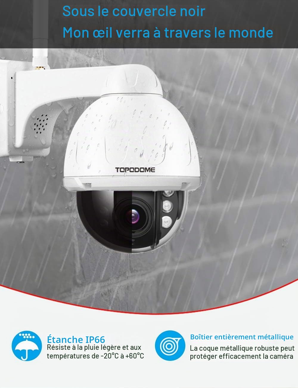 S10C 5MP 940nm IR Caméra IP WiFi Extérieure Dôme Pan Tilt | Détection Humaine, Suivi Automatique, Audio Bidirectionnel, Carte SD 32G Incluse, Vision Nocturne, RTSP, 360° Vision, IP66