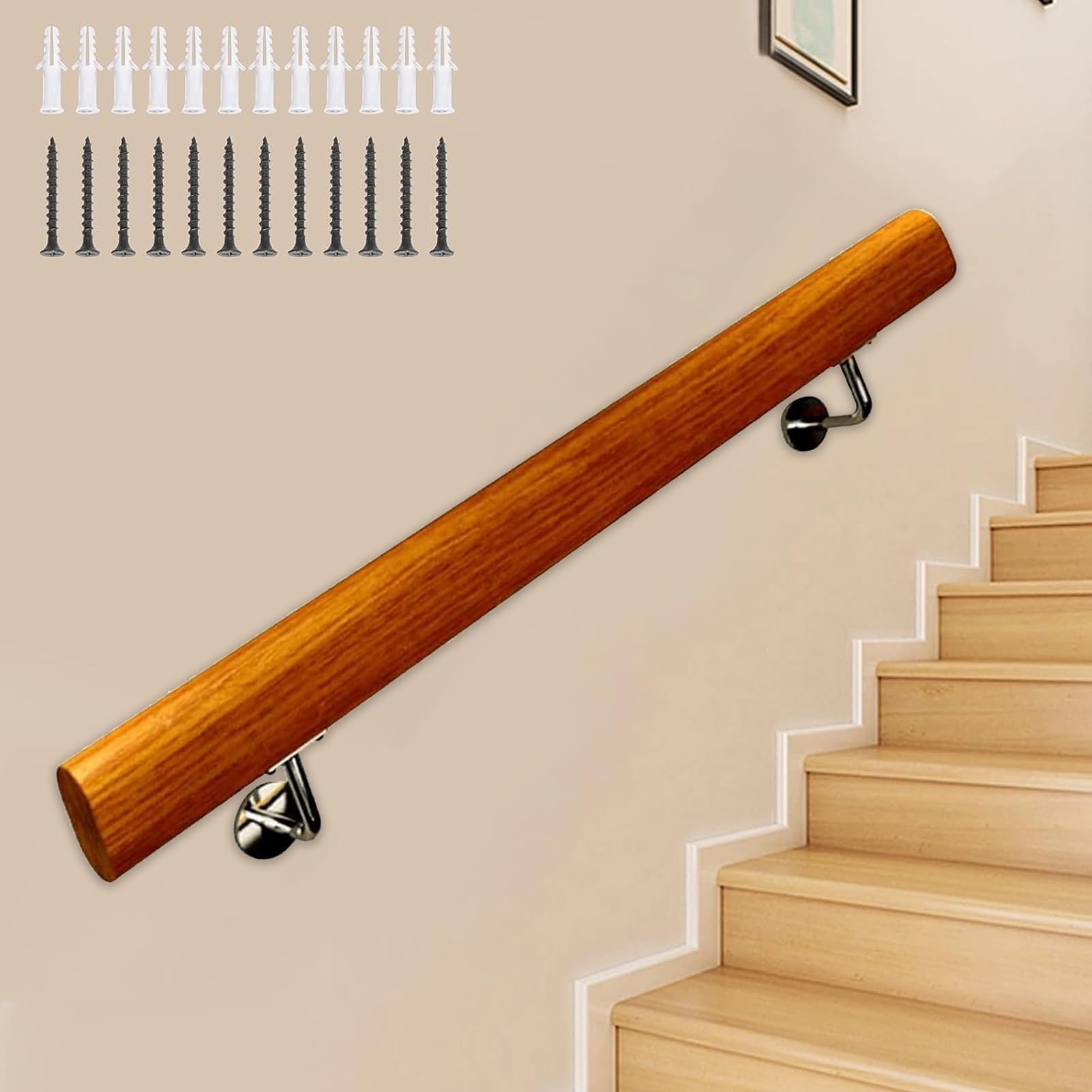 Wood Stairs Banister Handrail Wall Mounted Indoor Staircase Handrails For Home Corridor Support Rod, Wooden Hand Railings For Stairs Steps 1m 2m 300cm - View #8