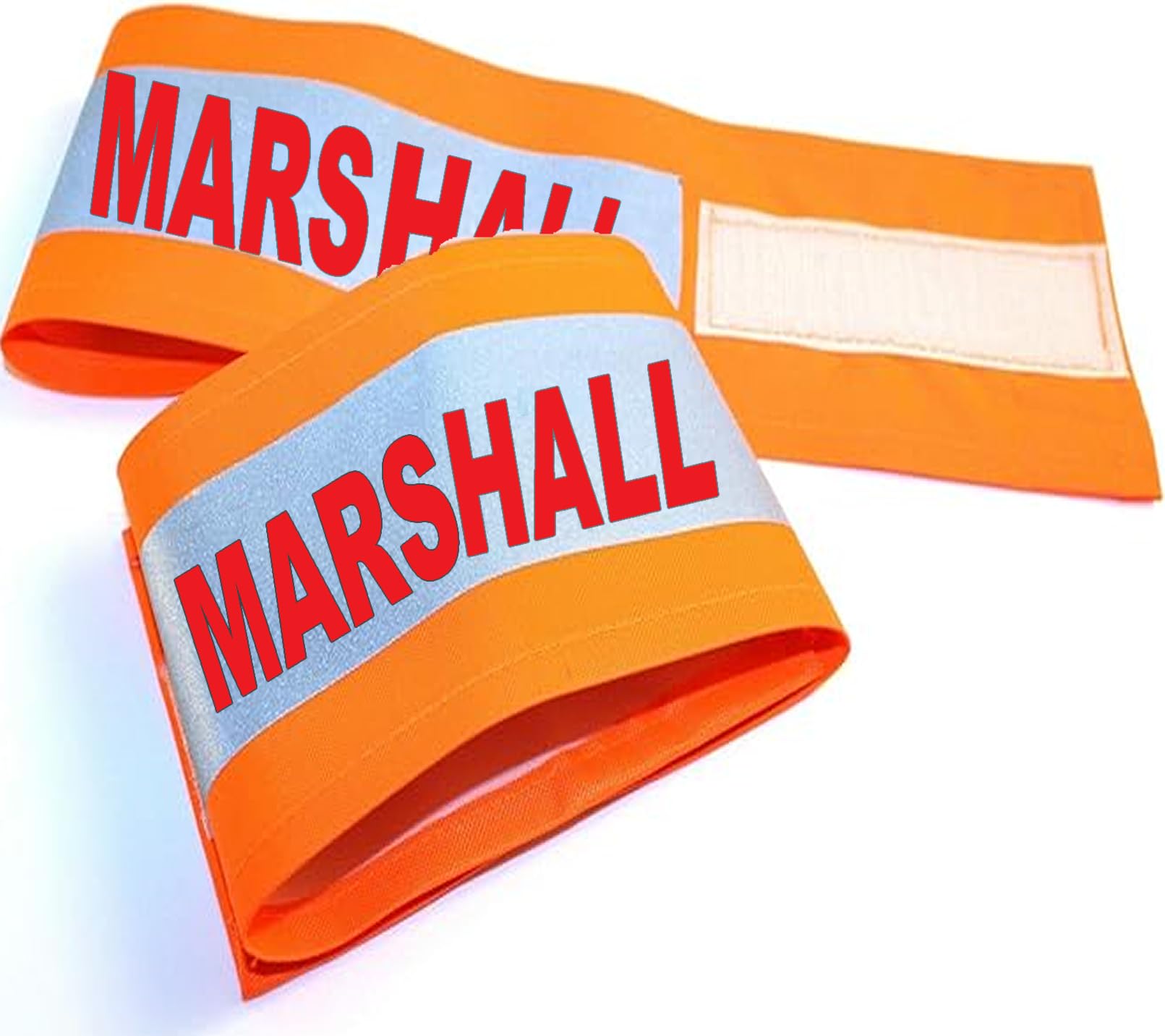 2 x Orange Reflective Hi Visibility Armband Printed MARSHALL 18" x 4"