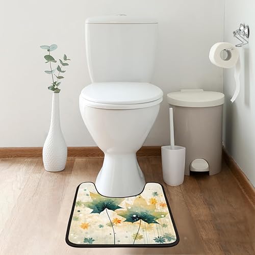 Miniatura 6 de Pardick 2 Pieces Bath Mat Set, Graffiti Maple Leaves U-Shaped Bath Mat Toilet Rug Bathroom Mat Set with Bath Rug Mat, Abstract Leaves Mat for