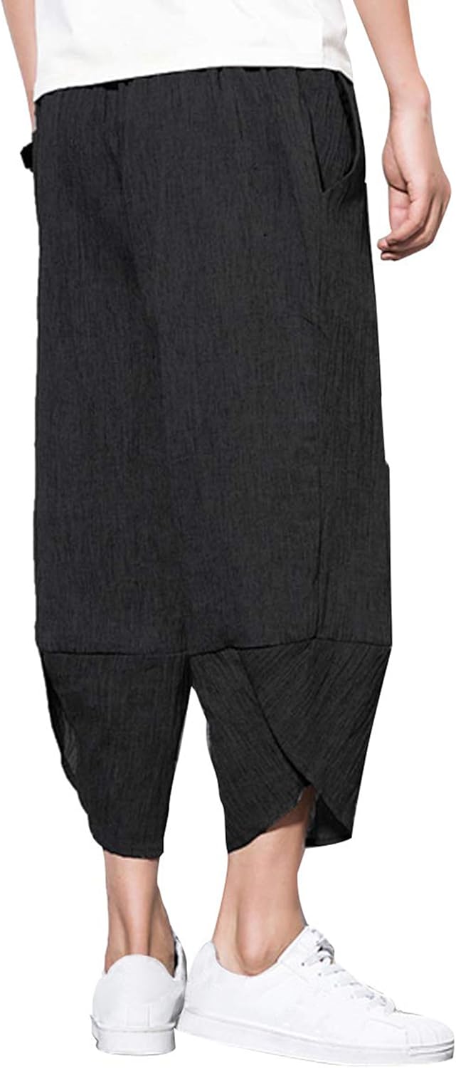 PRIJOUHE Men's Harem Capri Pants, Wide Leg Mens Capris, Summer Linen Pants - Image 2