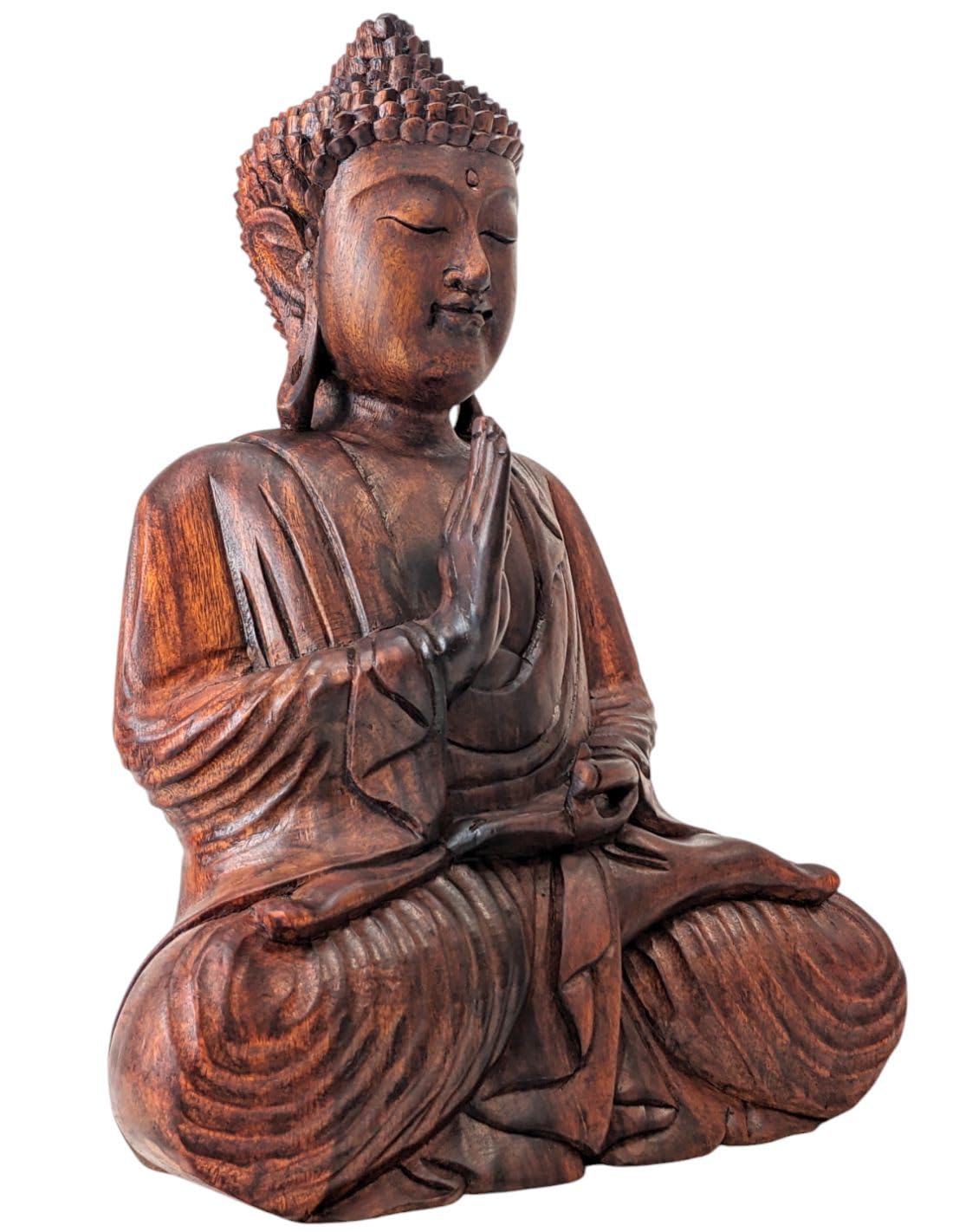 Artisanal Grande Statue de Bouddha Zen en Bois Massif sculpté Main 40cm