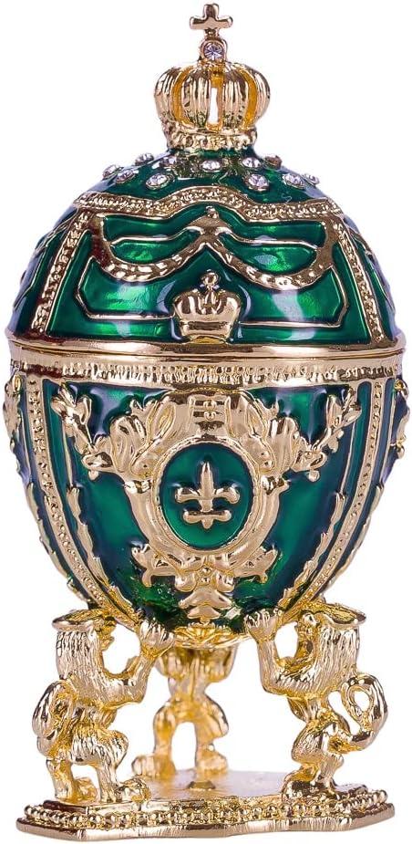 danila-souvenirs Faberge style Egg/Trinket Jewel Box with Lions & Emperor's Crown 3'' (7.5 cm) green