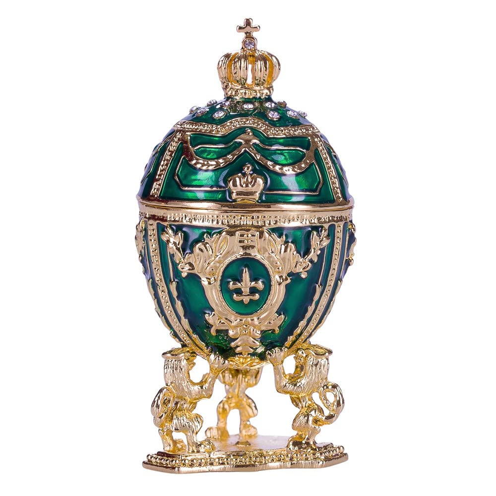 danila-souvenirs Faberge style Egg/Trinket Jewel Box with Lions & Emperor's Crown 3'' (7.5 cm) green