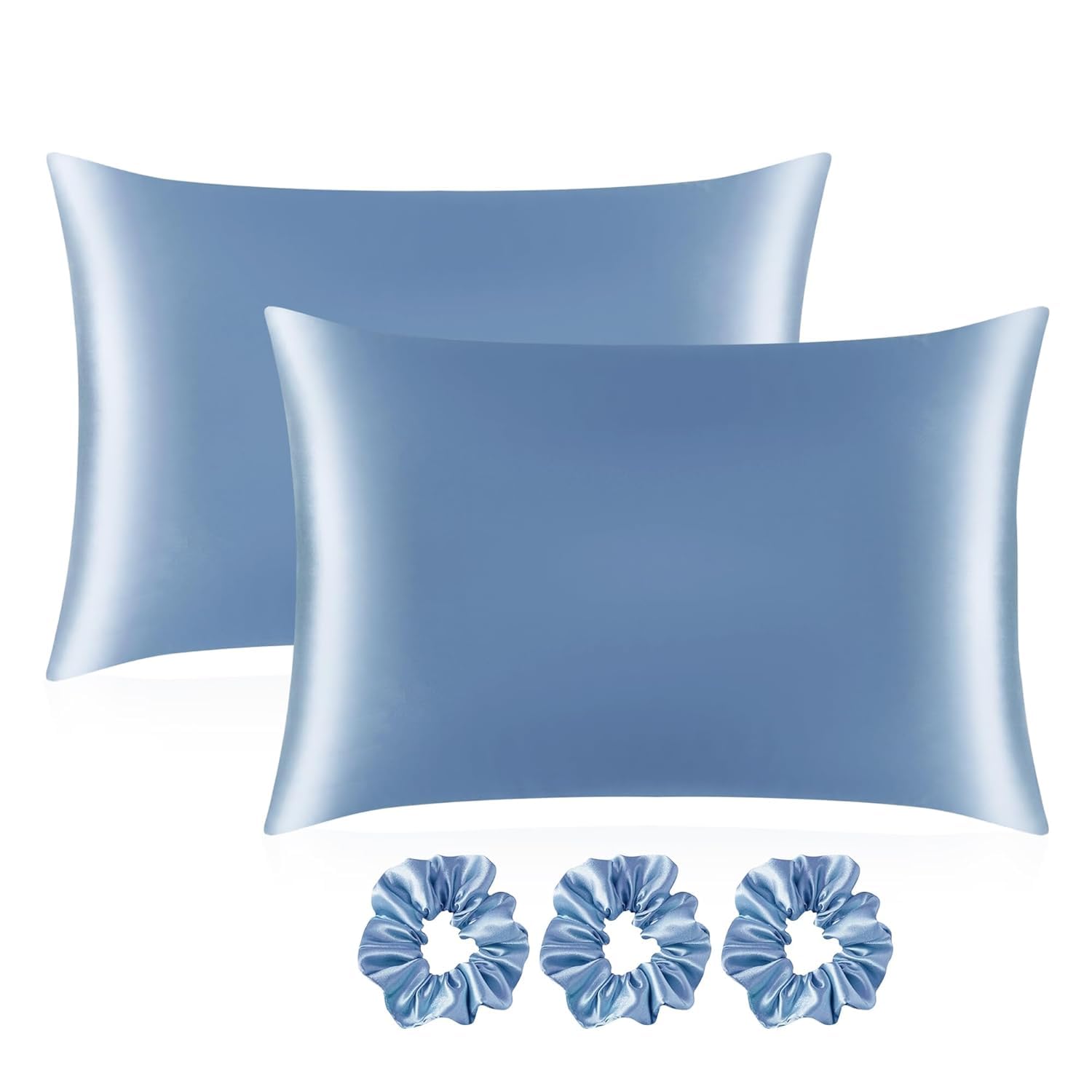 Satin Silk Pillow Cover Set with Scrunchies -20 Satin Silk Pillow Cover Set with Scrunchies -20