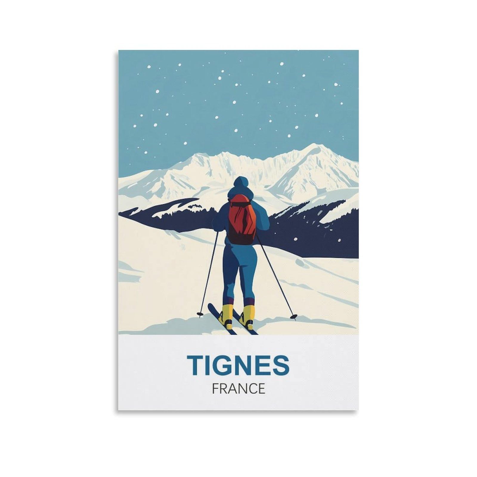 Clfmhnas Unframe-Style Tignes France Vintage Travel Poster Ski 12X18inch(30X45cm) Canvas Wall Art Prints