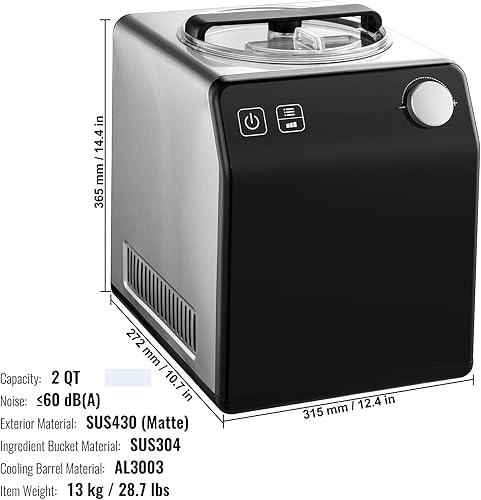 Miniatura 7 de VEVOR Máquina automática vertical de helados con compresor integrado, 2 cuartos de galón sin precongelación de yogur de frutas, máquina eléctrica de