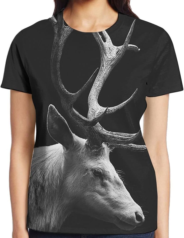 FJPUTAIN Women's Crew Neck Casual T Shirt Elk Comfort Soft T-Shirt Short Sleeves Creative 3D Printed Graphic