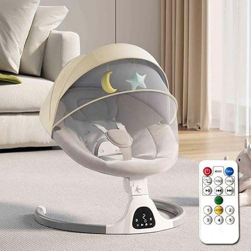Adjustable Height Baby Swings for Infants to Toddler-Electric Bluetooth Infant Swing with Remote Control, Rocker with 5 Speeds, 5-Point Harness,3 Seat Positions,12 Preset Lullabies (Beige) (Beige)