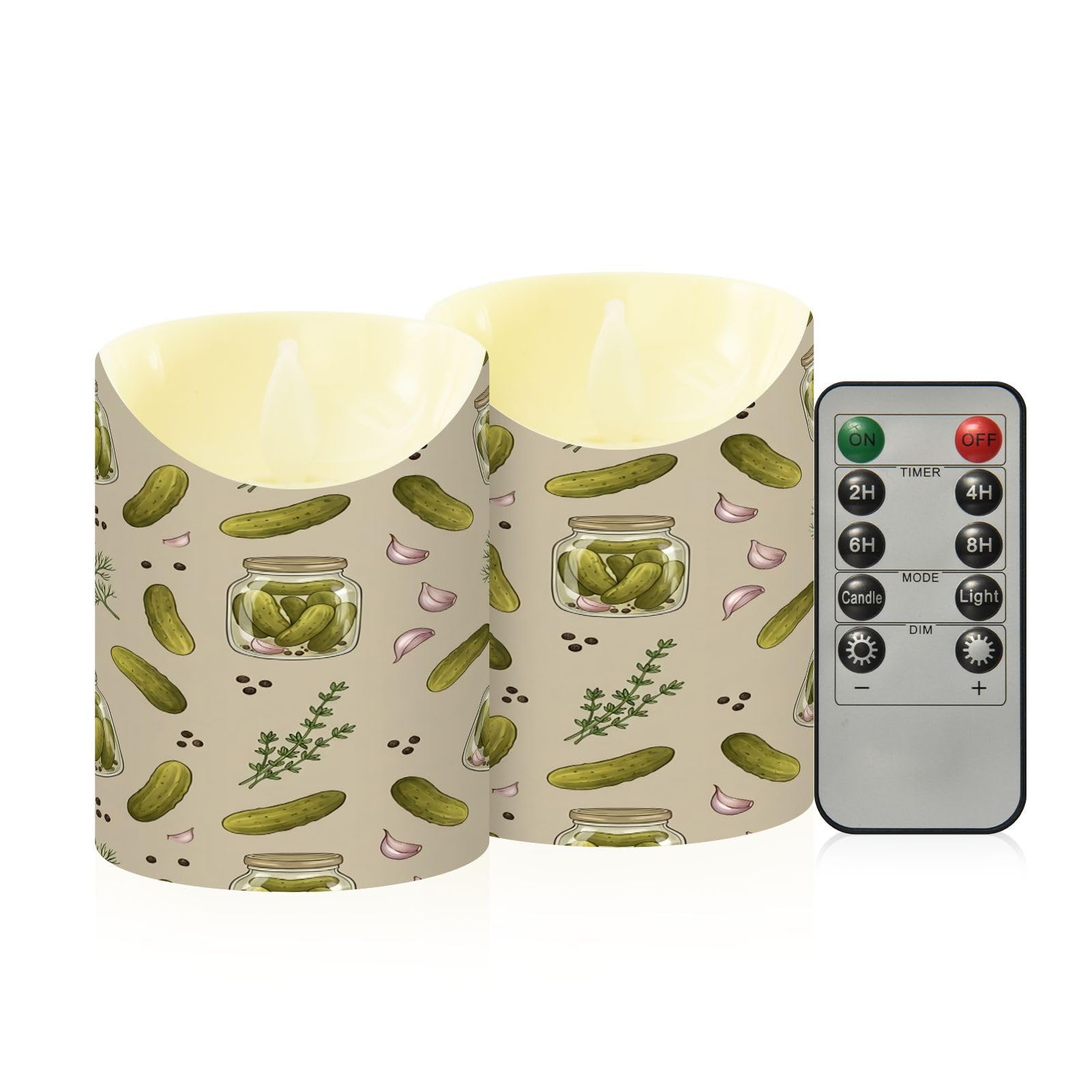 Ewusp Cucumber Flameless Candles Battery Operated Flickering LED Pillar Candles Set of 2 with Remote Control & Timer, for Home Decor Wedding Holiday Party Centerpieces