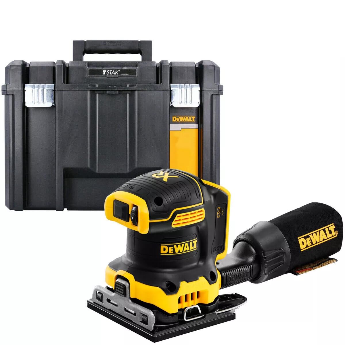 Dewalt DCW200N 18V Brushless 115mm Palm Sander Body in Case - No Tote Tray