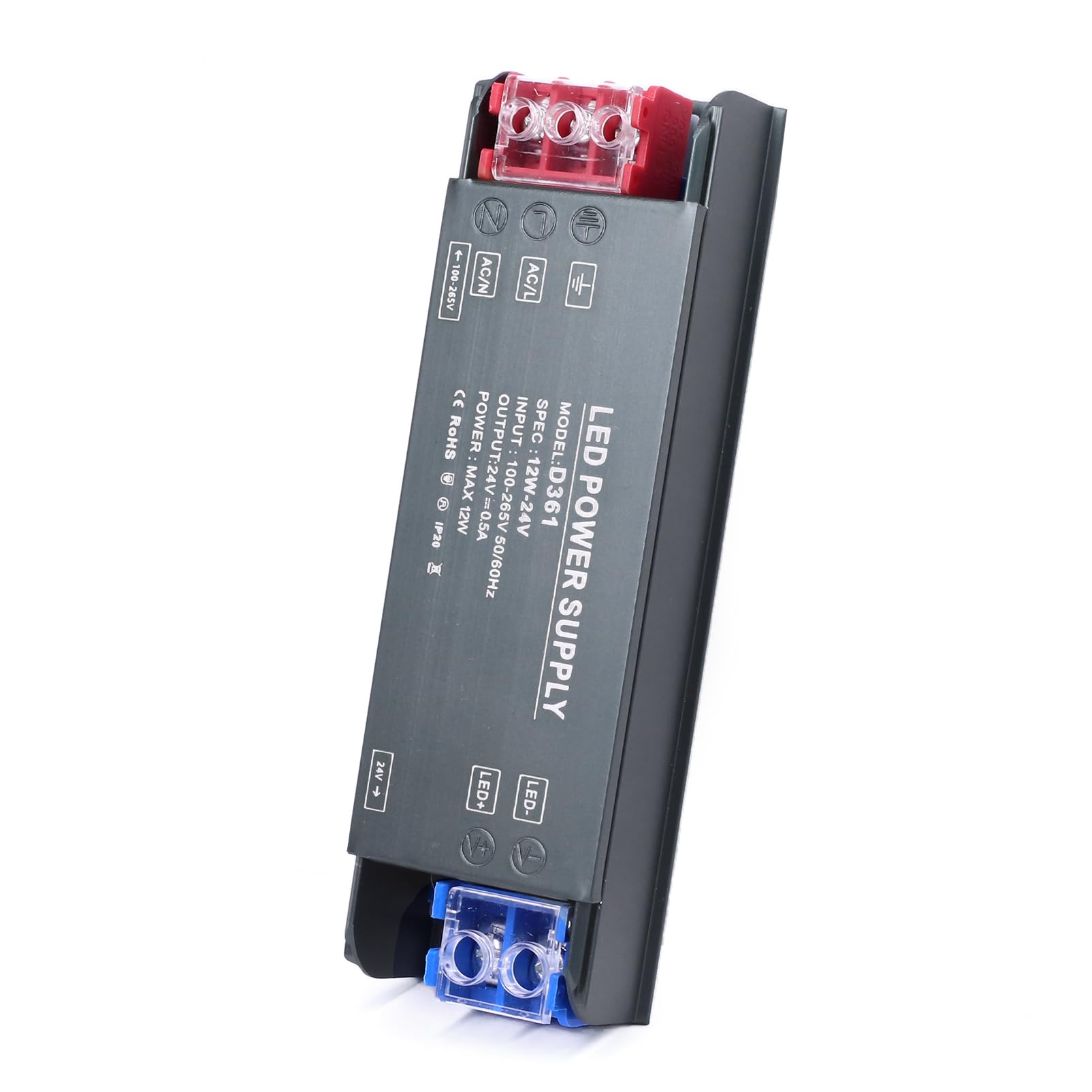BRIMETI 24V LED Driver 12W LED Transformer AC 240V to DC 24 Volt 0.5A Ultra Slim Power Supply Constant Low Voltage Switching, Adapter for Strip Light Cabinet Lights