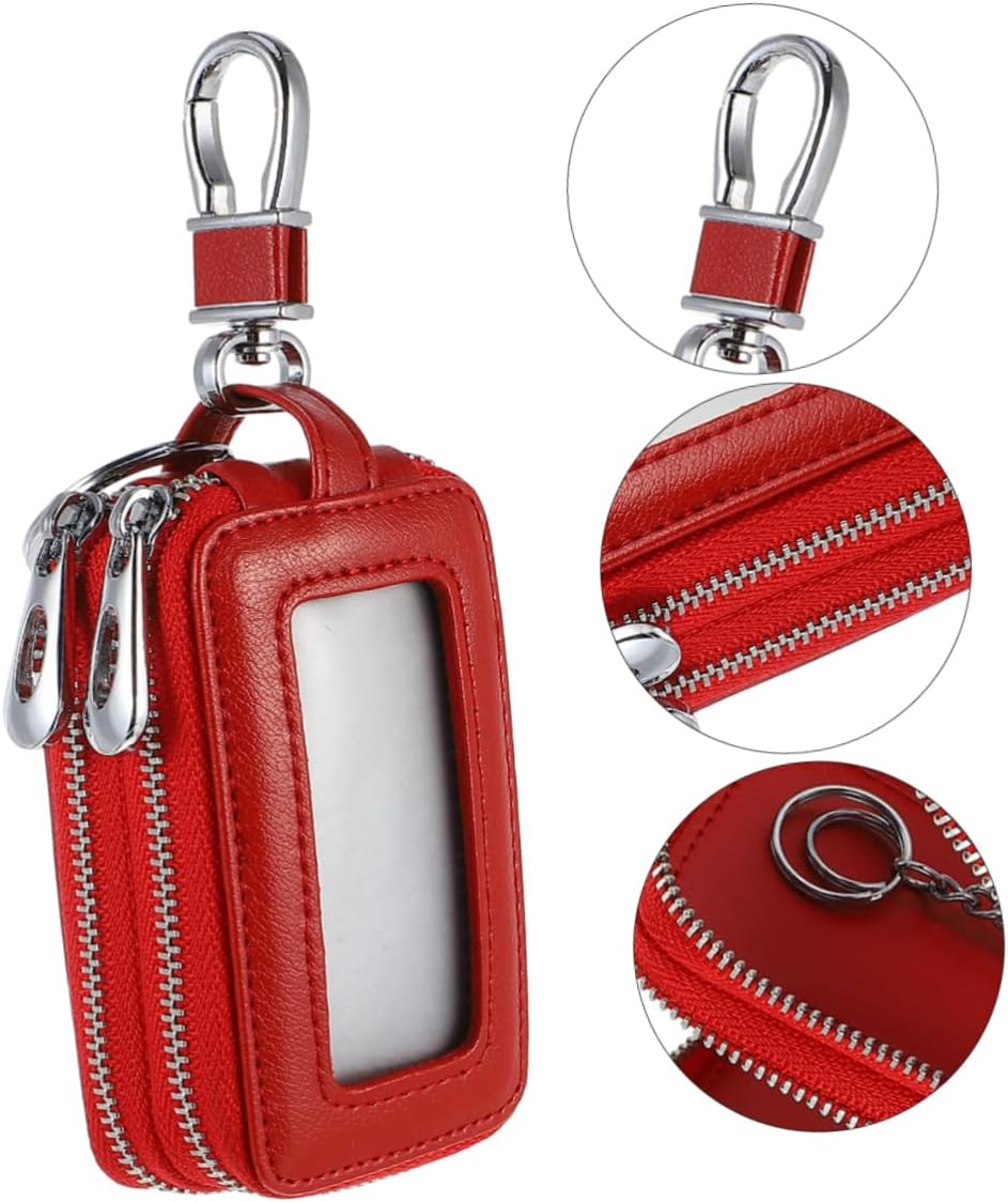 1Pc Genuine Cattlehide Zipper Key Bag Durable Hanging Waist Pouch for Car Keys Coins Currency Convenient Design with Hanging Buckle
