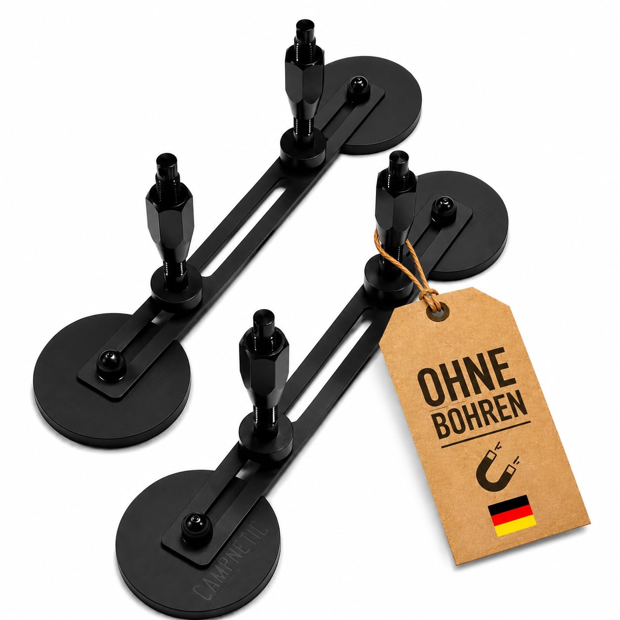 Campnetic Magnetische Auffahrkeile Halterung für Camper | Unterlegkeile Universal Magnet-Halterung, Ohne Bohren, Für Camper, Wohnmobil & Offroad-Fahrzeuge, 4x 56kg gummierte Magnete
