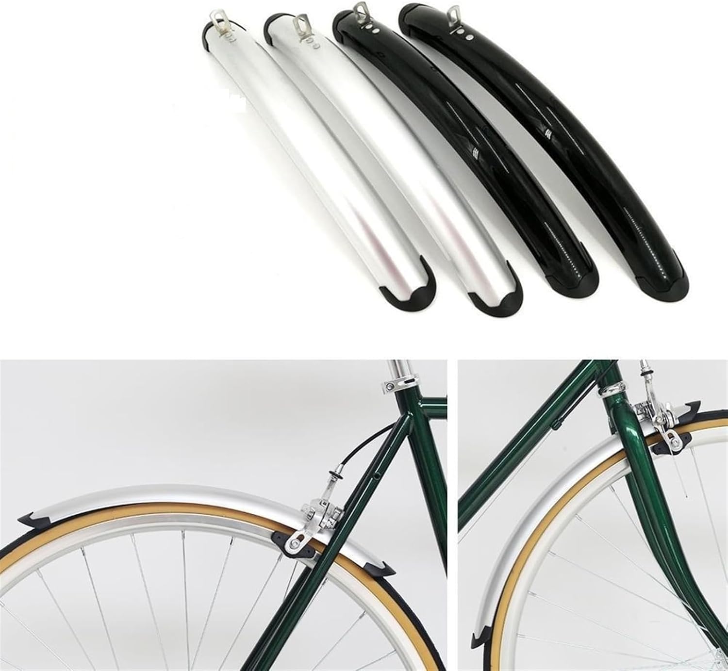Bike Fender Set 700C Road Bicycle Fender Fixed Gear Bike Retro Bicycle Fenders City Bicycle Fender Black Silver Bike Practical Accessories Mountain Bike mudguards(Silver 1pair)