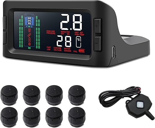 Miniatura 9 de Sistema de monitoreo de presión de neumáticos RV de 32 pulgadas con repetidor y 6 sensores 0-15 bar217 PSI 7 modos de alerta TPMS pantalla en tiempo