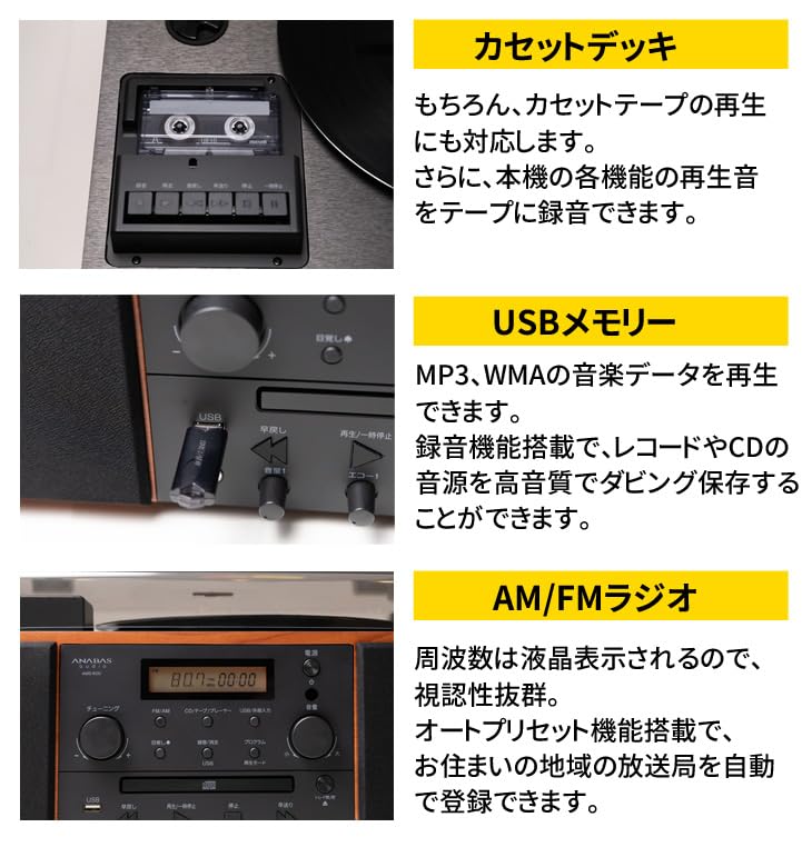 Amazon.co.jp: ANABAS（アナバス） マルチレコードプレーヤー AMS-500 