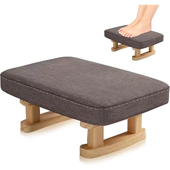 Footstool with Wooden Feet Wooden Footstool with Padded Seat Foot Stool Made of Linen Fabric Couch Upholstered Stool Sofa Stool Pouf Small Stool for Living Room Bedroom Office Dark Grey
