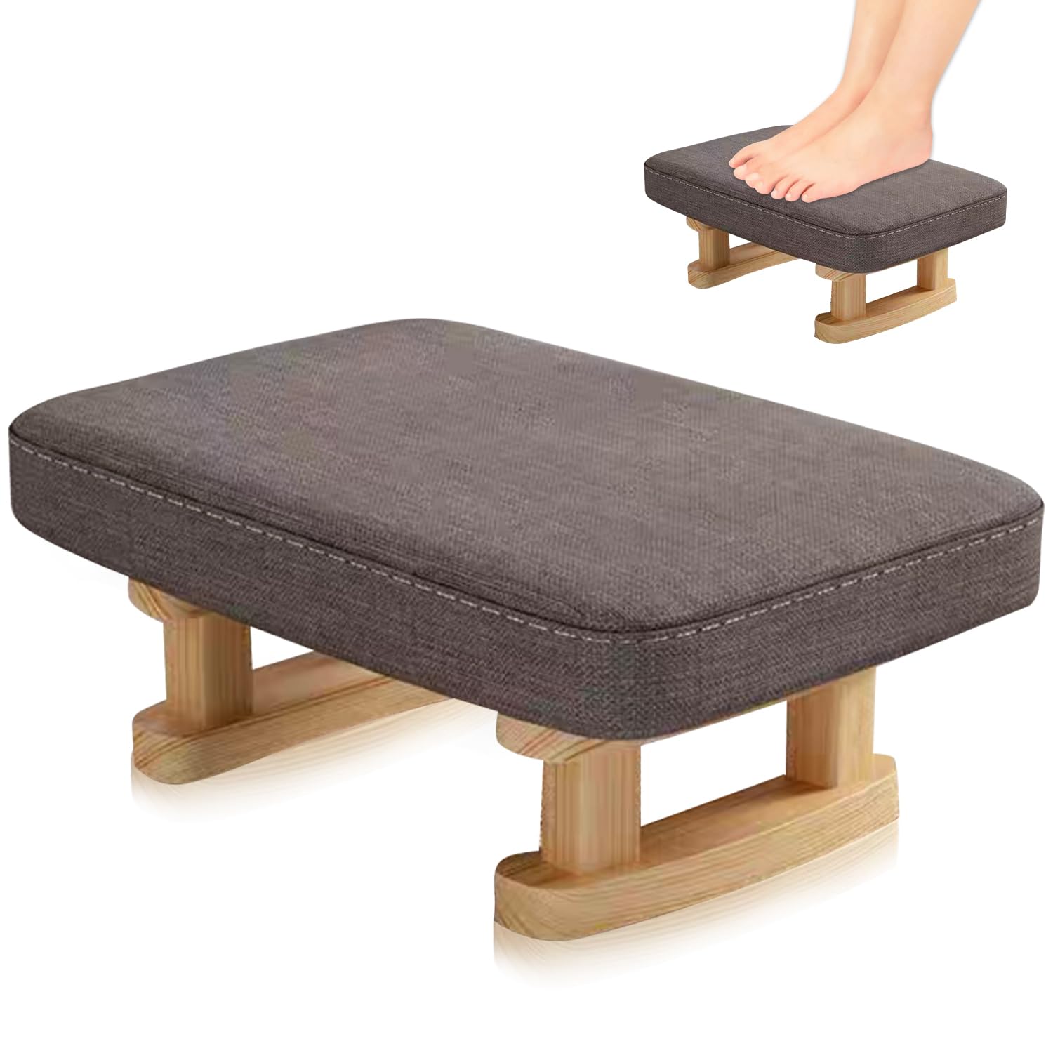 Foot Stool,Ottoman Footstool with Stable Wooden Legs,Ottoman Footrest Pouffe Footstool with Removable Padded Seat,Footstools for Living Room,Entryway,Bedroom,Office(Deep Gray)