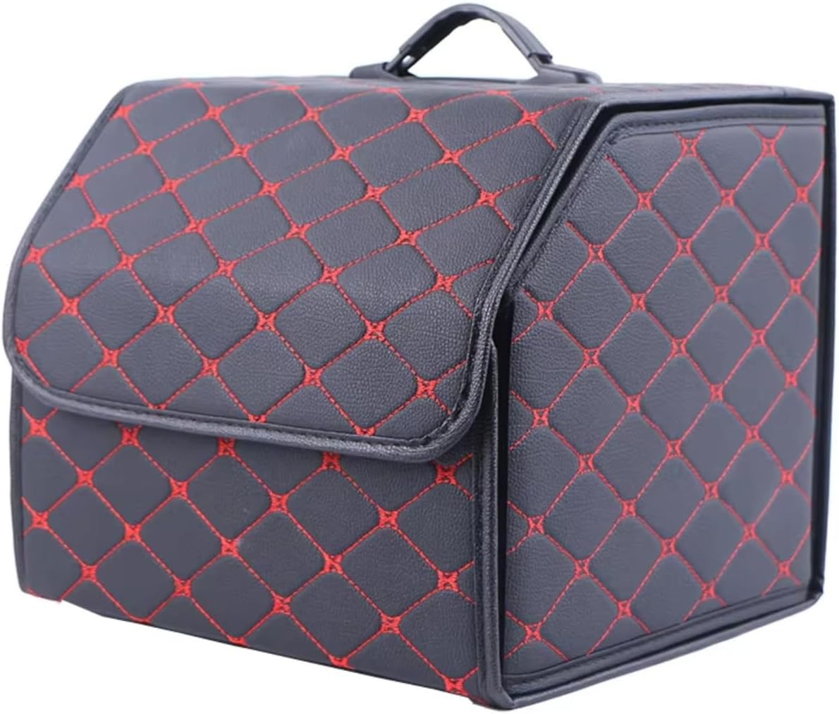 Car Boot Organizer for Buick GL8 2012-2017, Thickened Car Boot Tidy Storage Box Groceries Trunk Organizer,Black with Red Lines-S