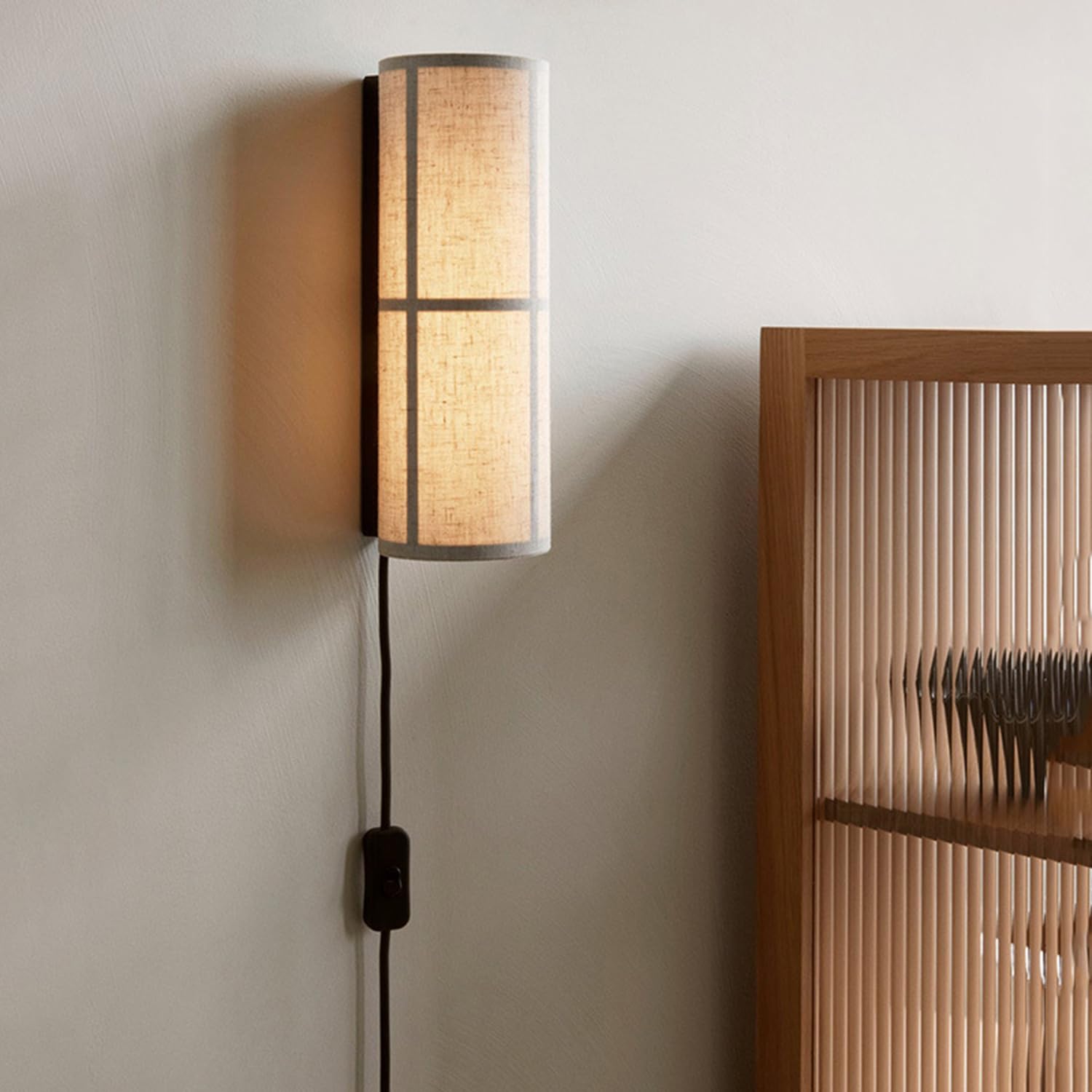 OOWOKS E27 Vintage Wandlampe mit Stecker und Schalter Innen Wandleuchte Retro mit Stoffschirm Lampenschirm Nachttischlampe mit Kabel und Stecker Wand Beleuchtung Up Down für Schlafzimmer Wohnzimmer