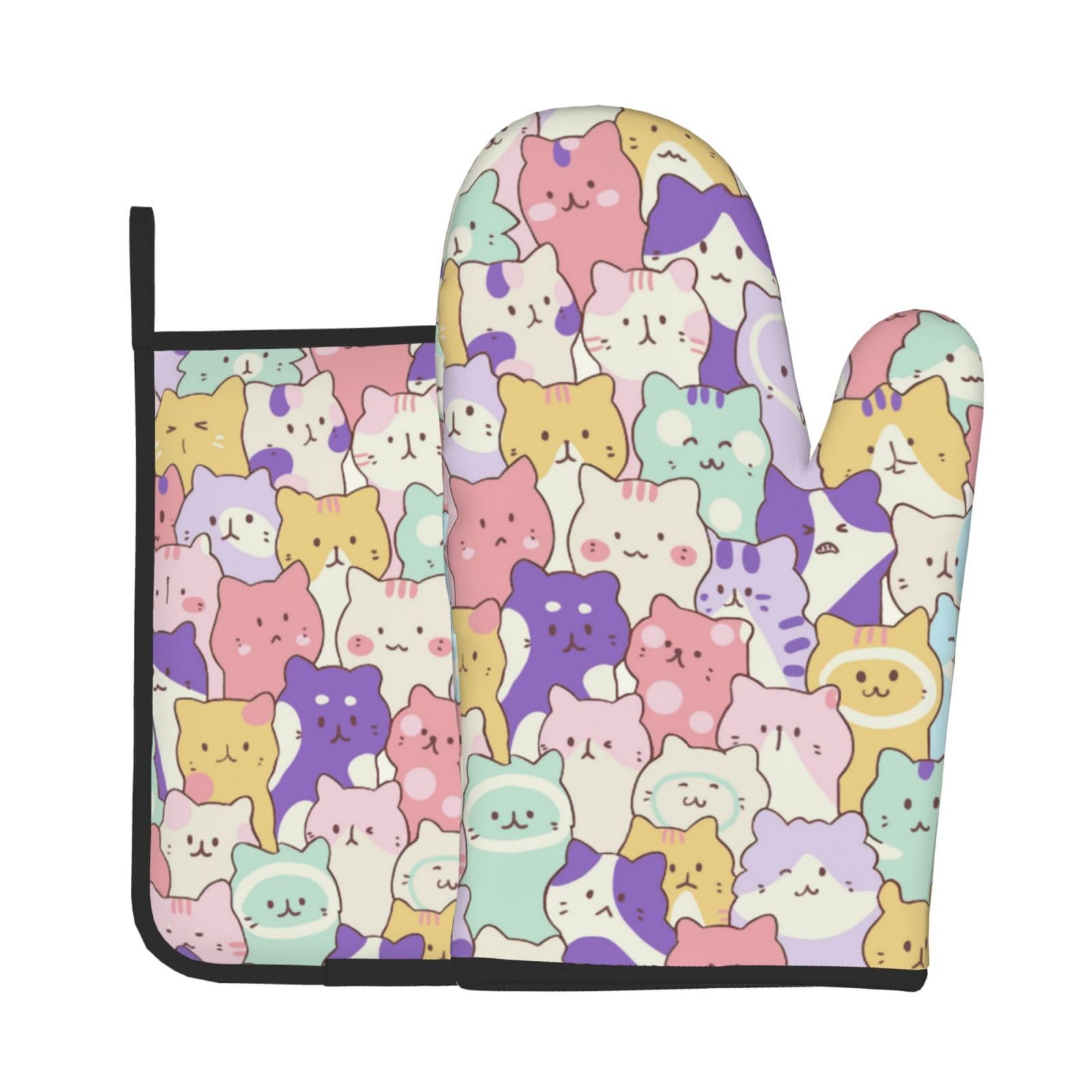 Cute Cat Oven Mitts and Pot Holders Sets 2 Pack