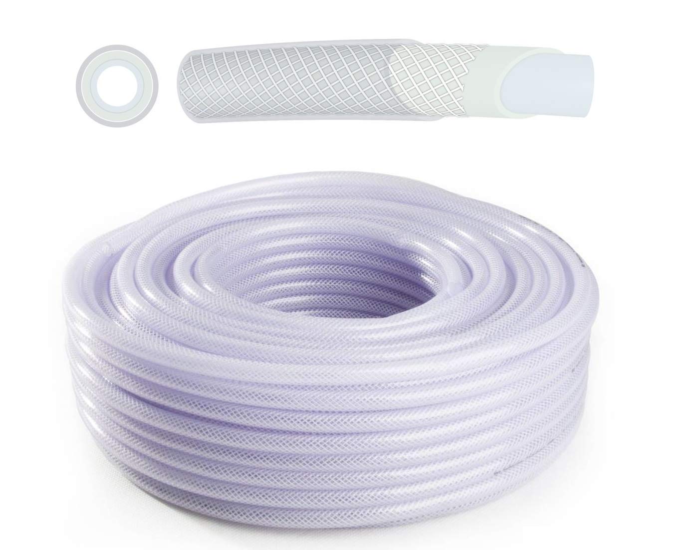 4 m of 10 mm PVC Tube Clear Reinforced Braided Plastic Hose/Pipe - Food Grade - Fish Pond Car