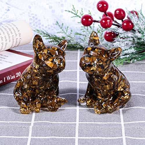 Nupuyai Tiger's Eye French Bulldog Carved Crystal Animal Statue Ornament, Energy Healing Stone Pocket Figurine Resin Home Office Decor - Image 3