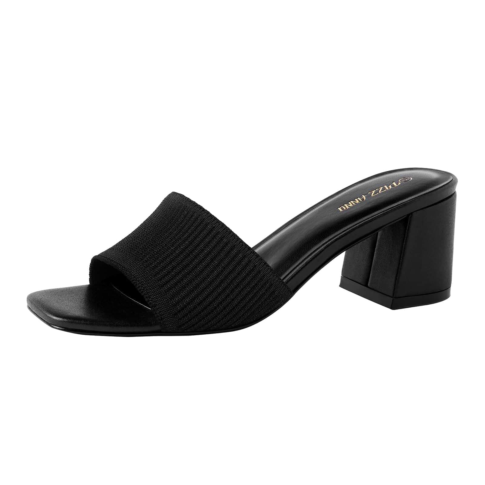PIZZ ANNU Women's Square Open Toe Heels Sandals Low Block Chunky Heeled Sandal Slip on Mules Comfortable Casual Dress Pumps Shoes